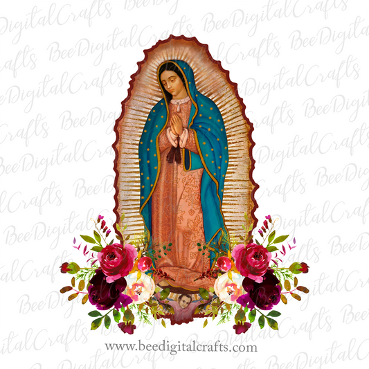 Virgin Mary flowers sublimation design