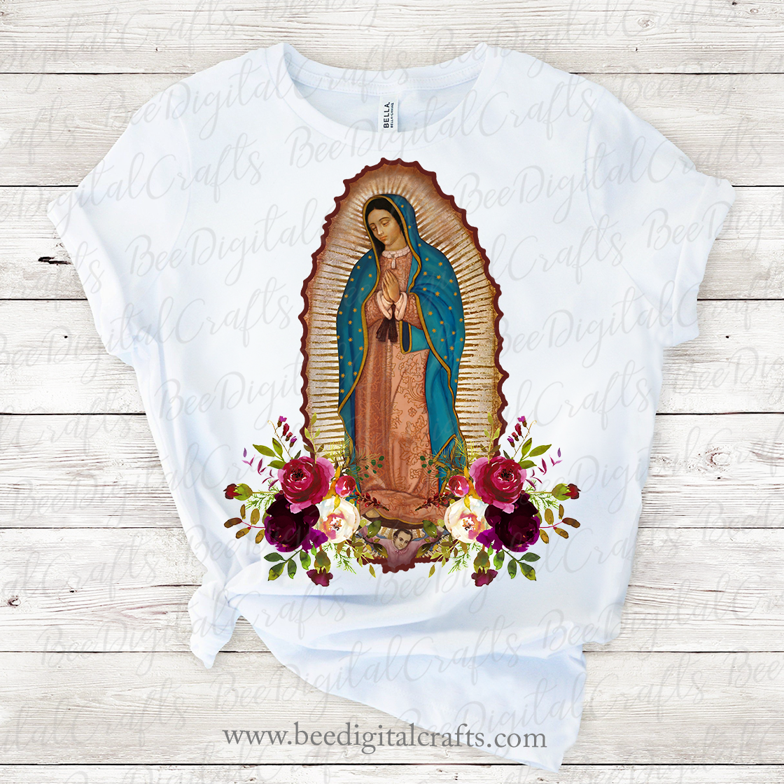 Virgin Mary flowers sublimation design