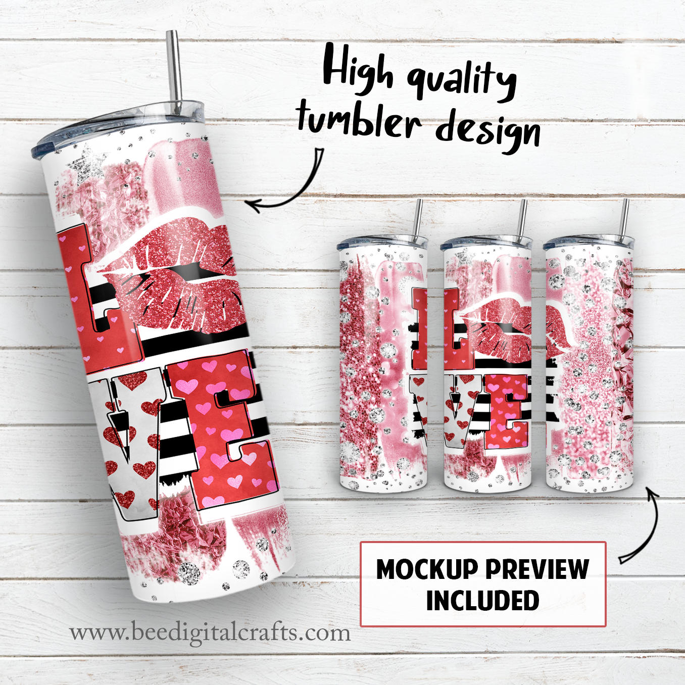 Love 20 oz skinny tumbler sublimation design