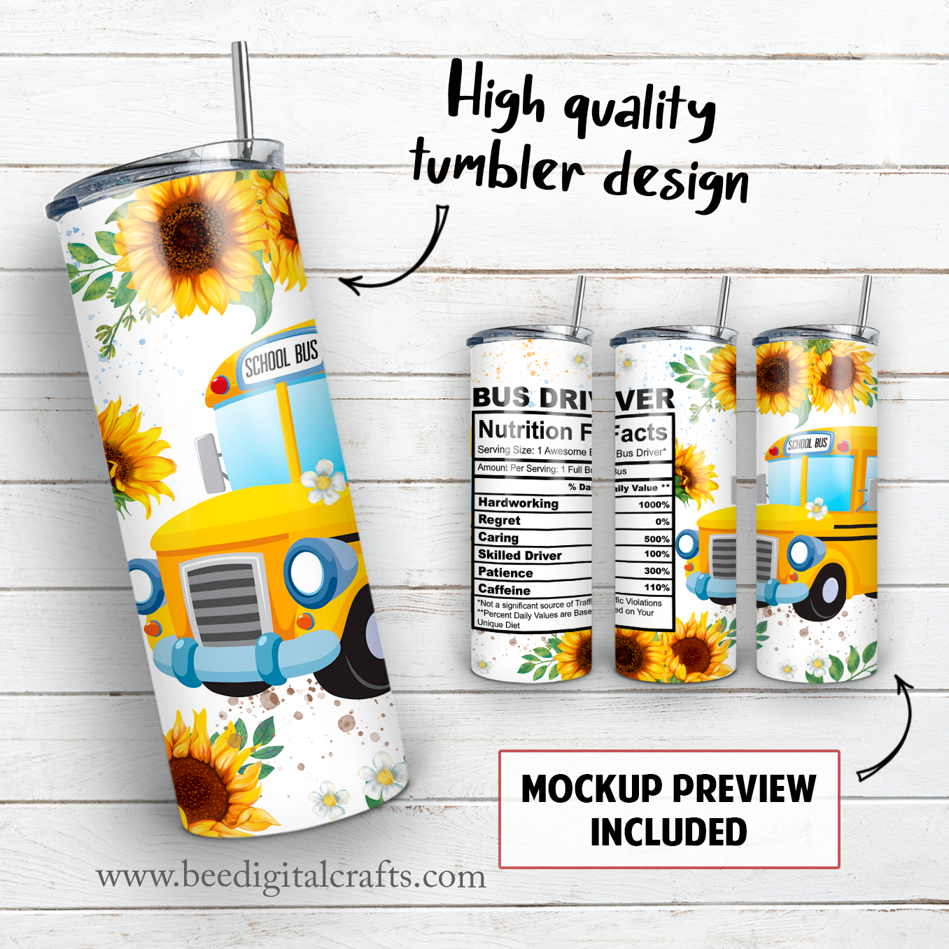 Bus driver Nutrition facts 20 oz skinny tumbler sublimation design