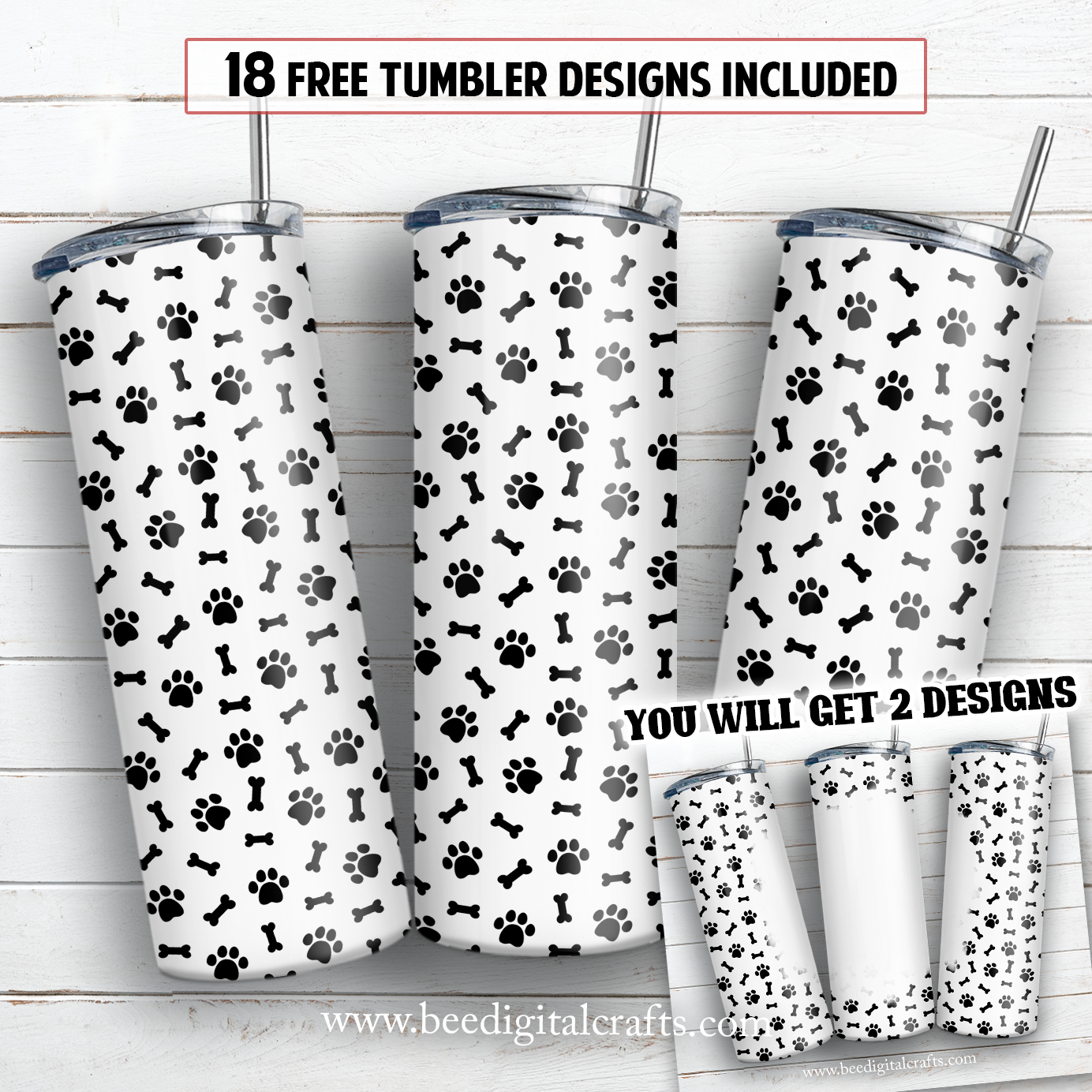 Dog paws Add text blank 20 oz skinny tumbler sublimation design