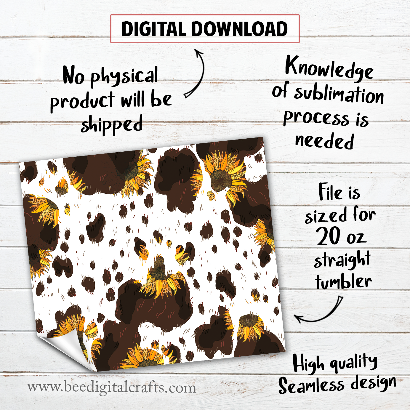 Cowhide sunflower 20 oz skinny tumbler sublimation design