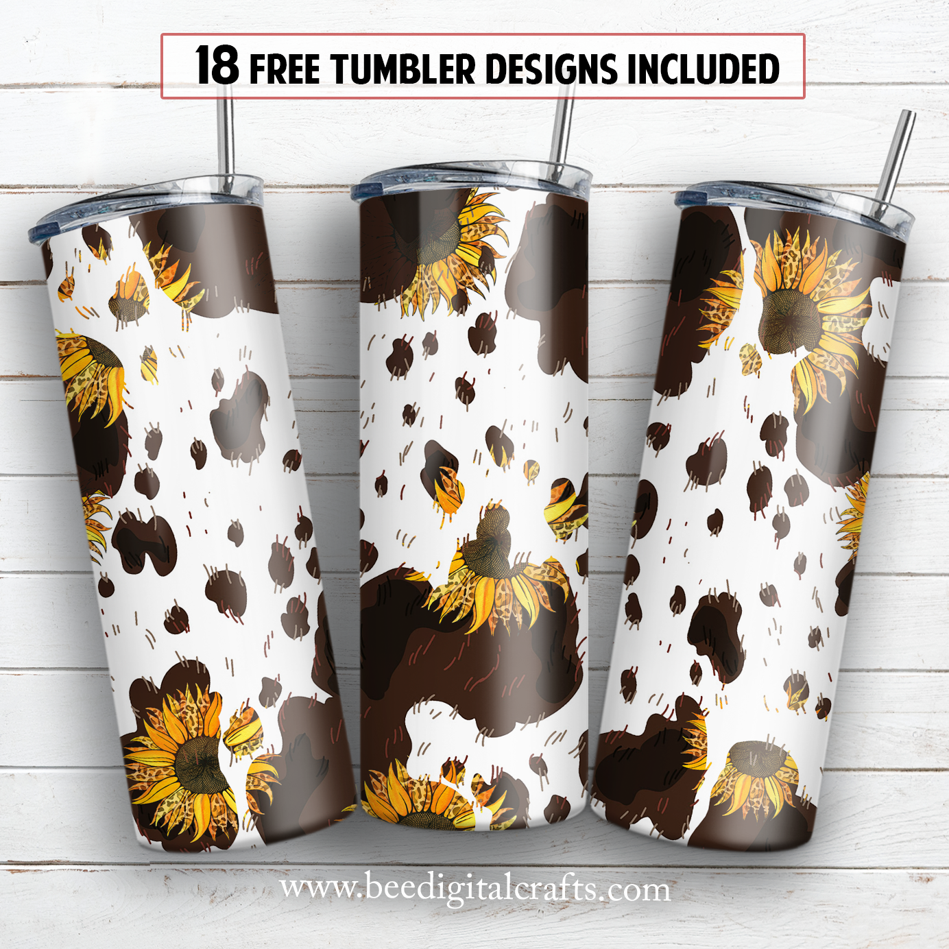 Cowhide sunflower 20 oz skinny tumbler sublimation design