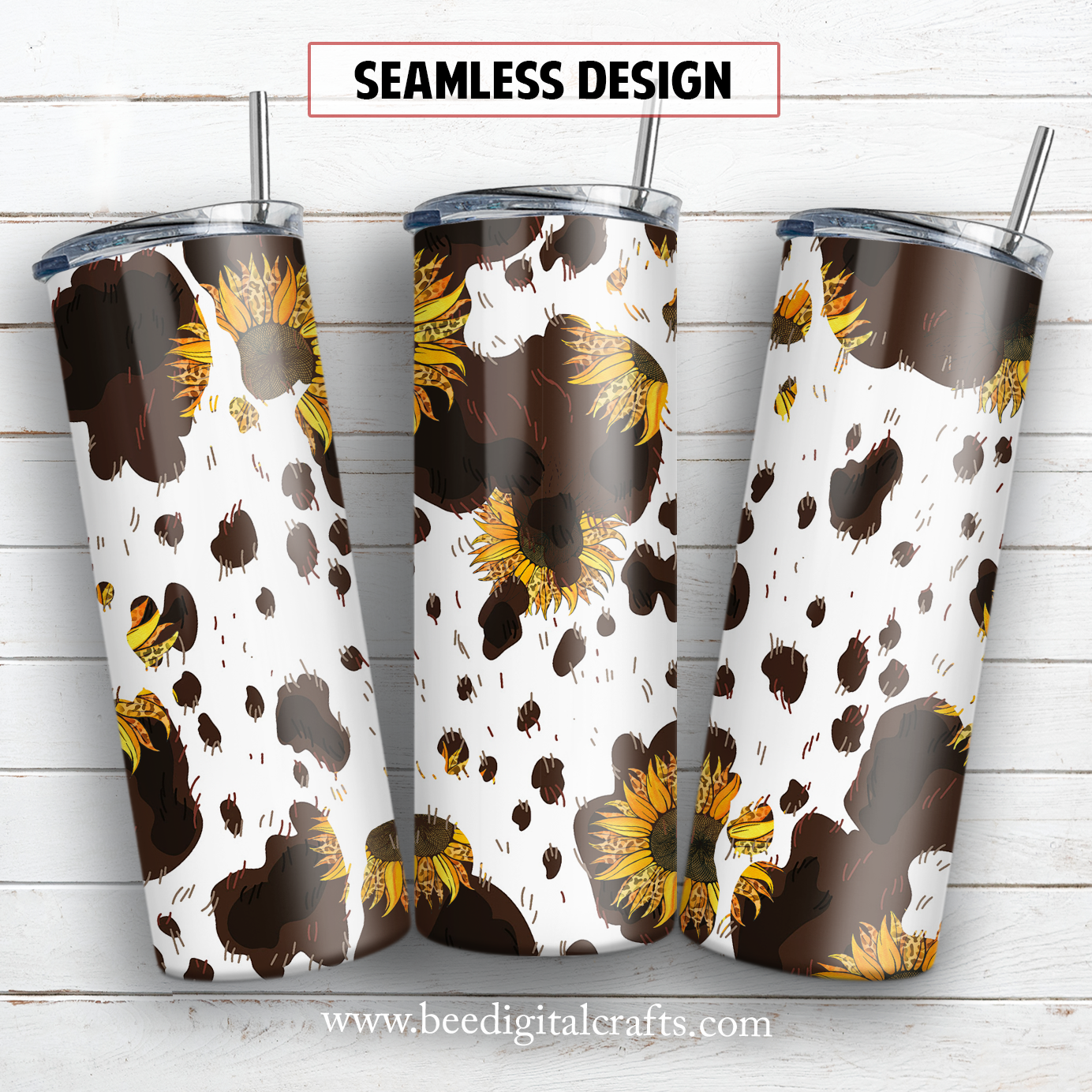 Cowhide sunflower 20 oz skinny tumbler sublimation design