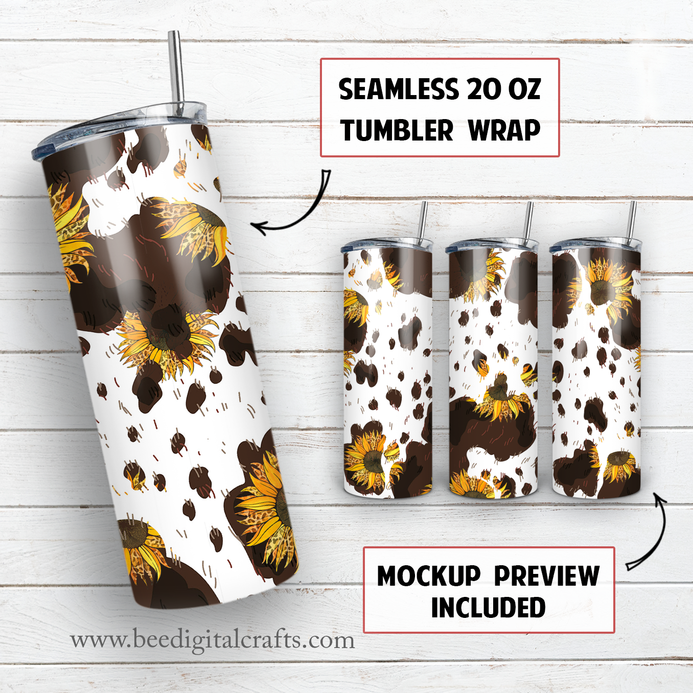 Cowhide sunflower 20 oz skinny tumbler sublimation design