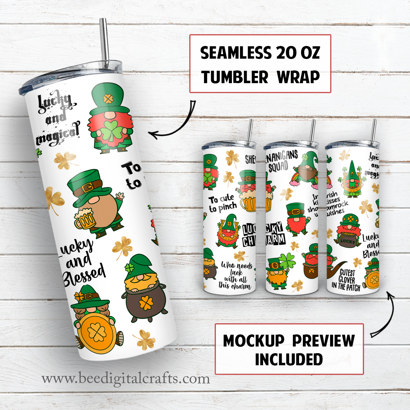 St, Patrick's Day 20 oz skinny tumbler sublimation design