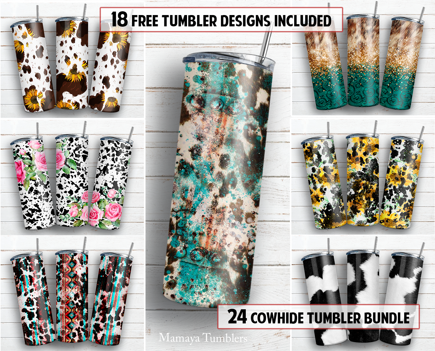 Cowhide 24 BUNDLE 20 oz skinny tumbler sublimation design