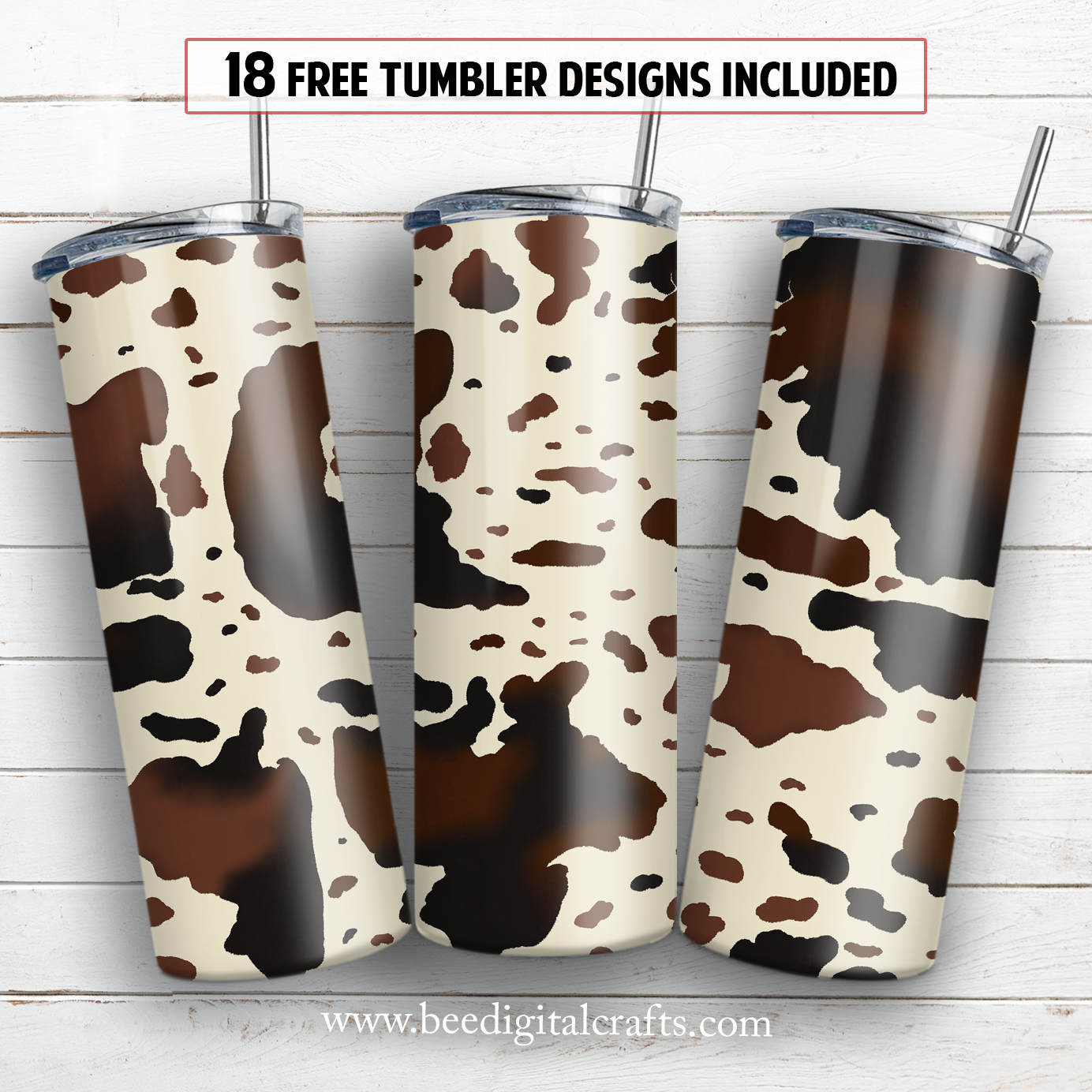 Cowhide 20 oz skinny tumbler sublimation design