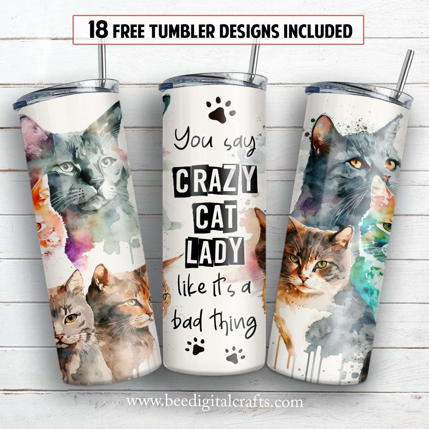 Cat lady 20 oz skinny tumbler sublimation design