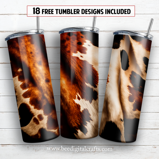 Cowhide 20 oz skinny tumbler sublimation design