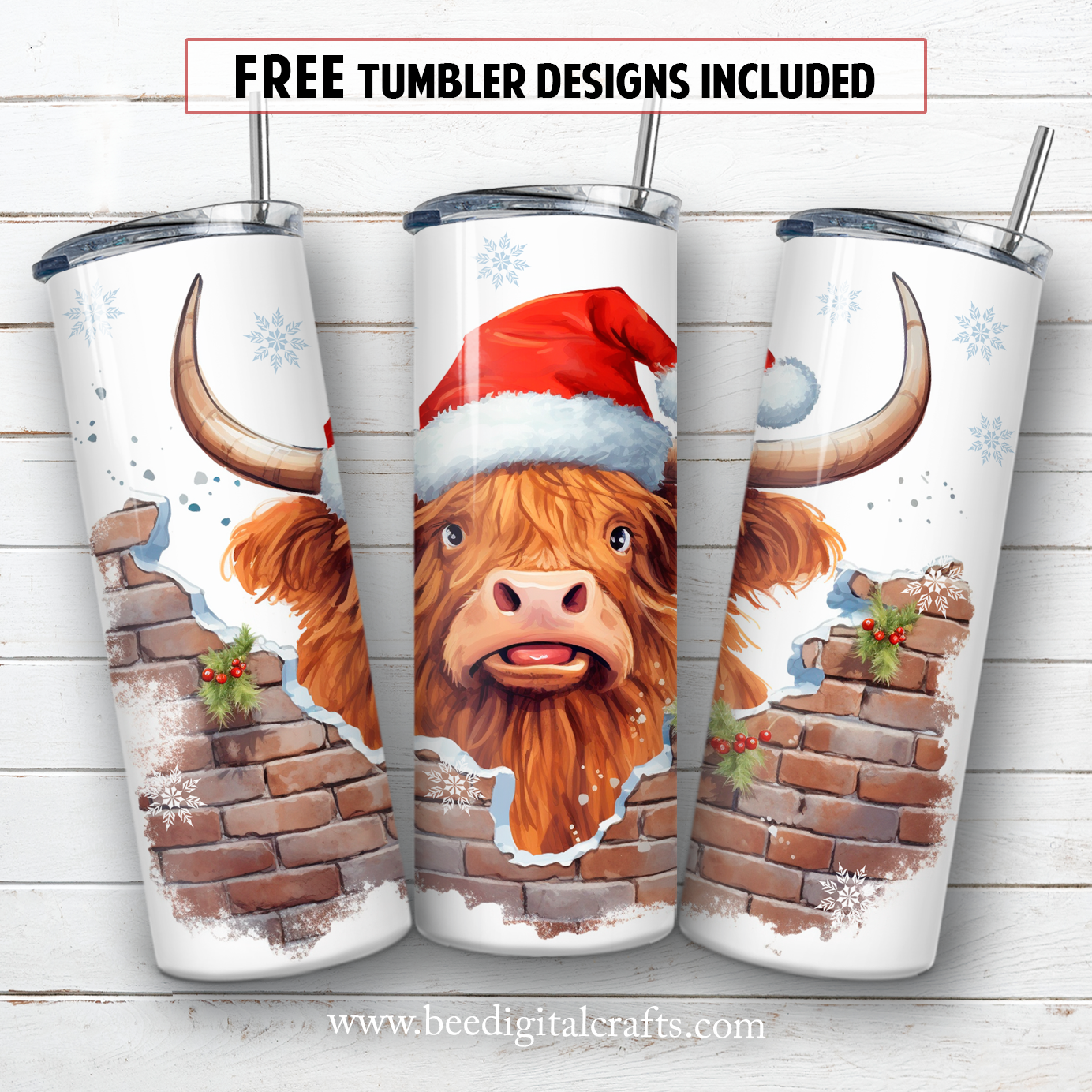 Christmas highland cow 20 oz skinny tumbler sublimation design