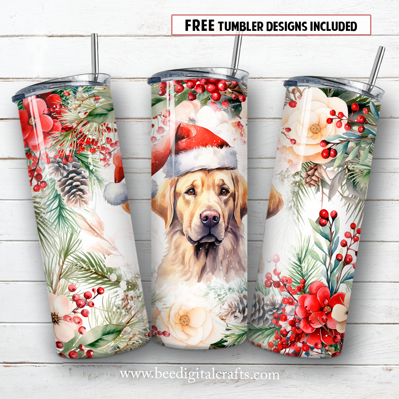 Christmas golden retriever 20 oz skinny tumbler sublimation design