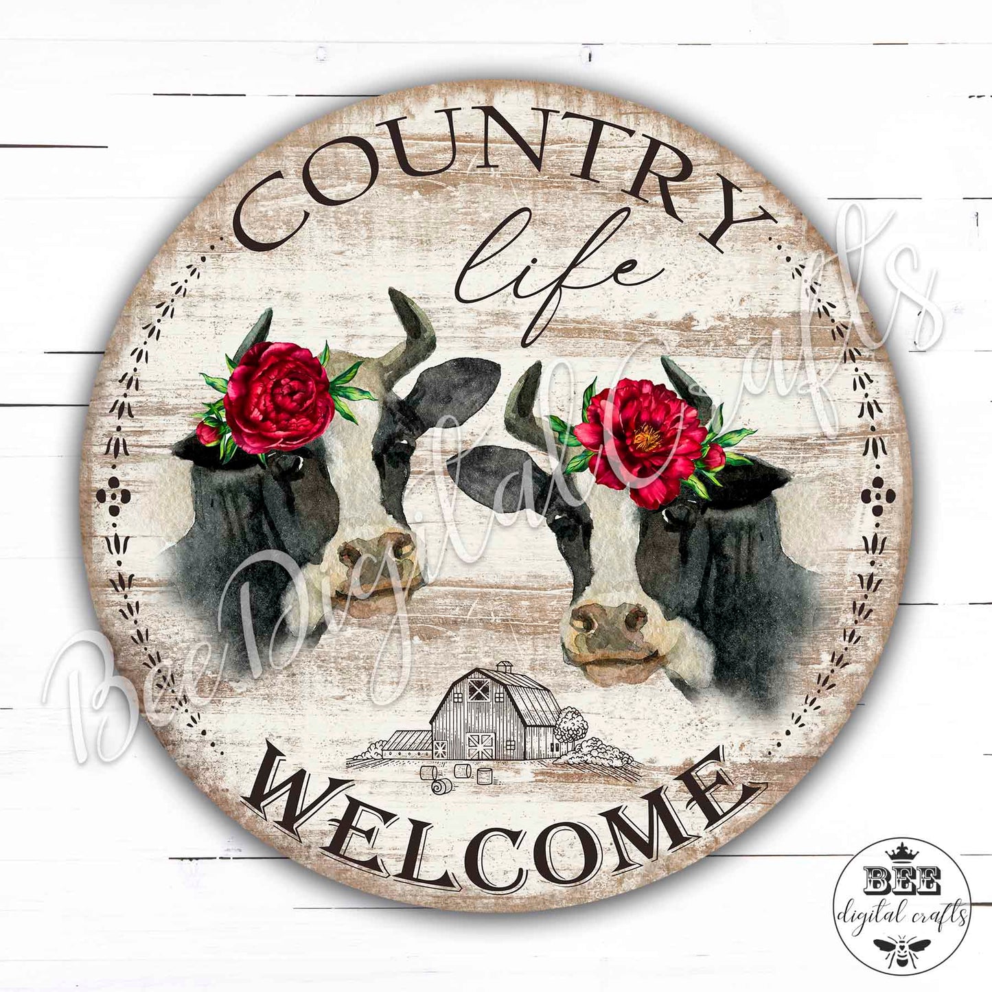 Welcome country life door hanger, Cow 12 inch digital download