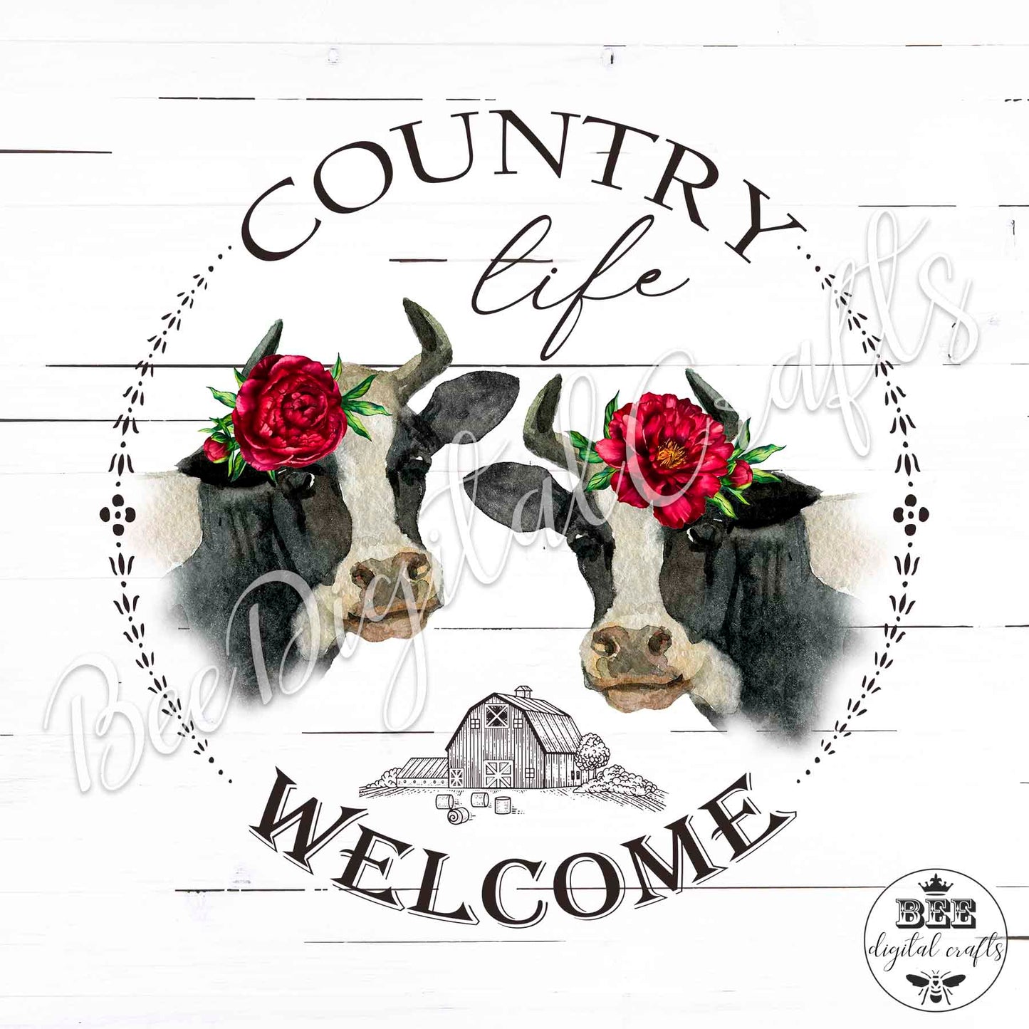 Welcome country life door hanger, Cow 12 inch digital download