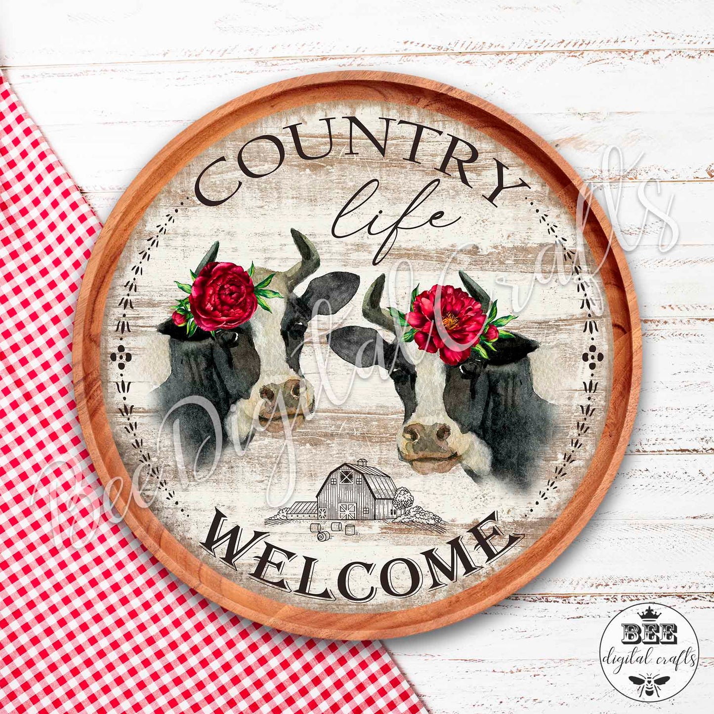 Welcome country life door hanger, Cow 12 inch digital download