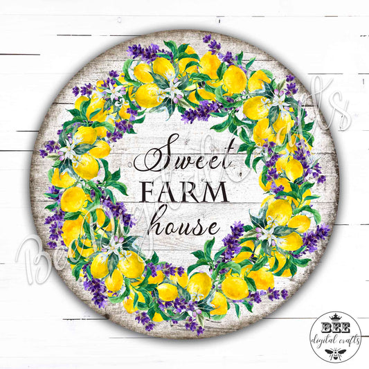 Lemon wreath door hanger, 12 inch digital download