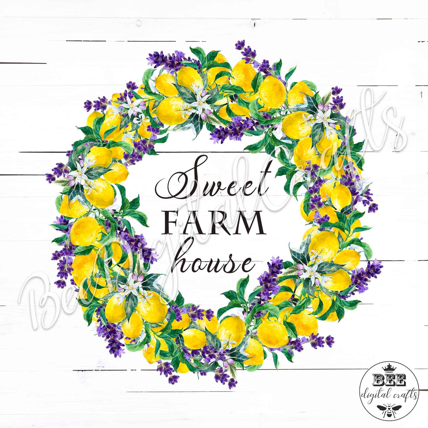 Lemon wreath door hanger, 12 inch digital download