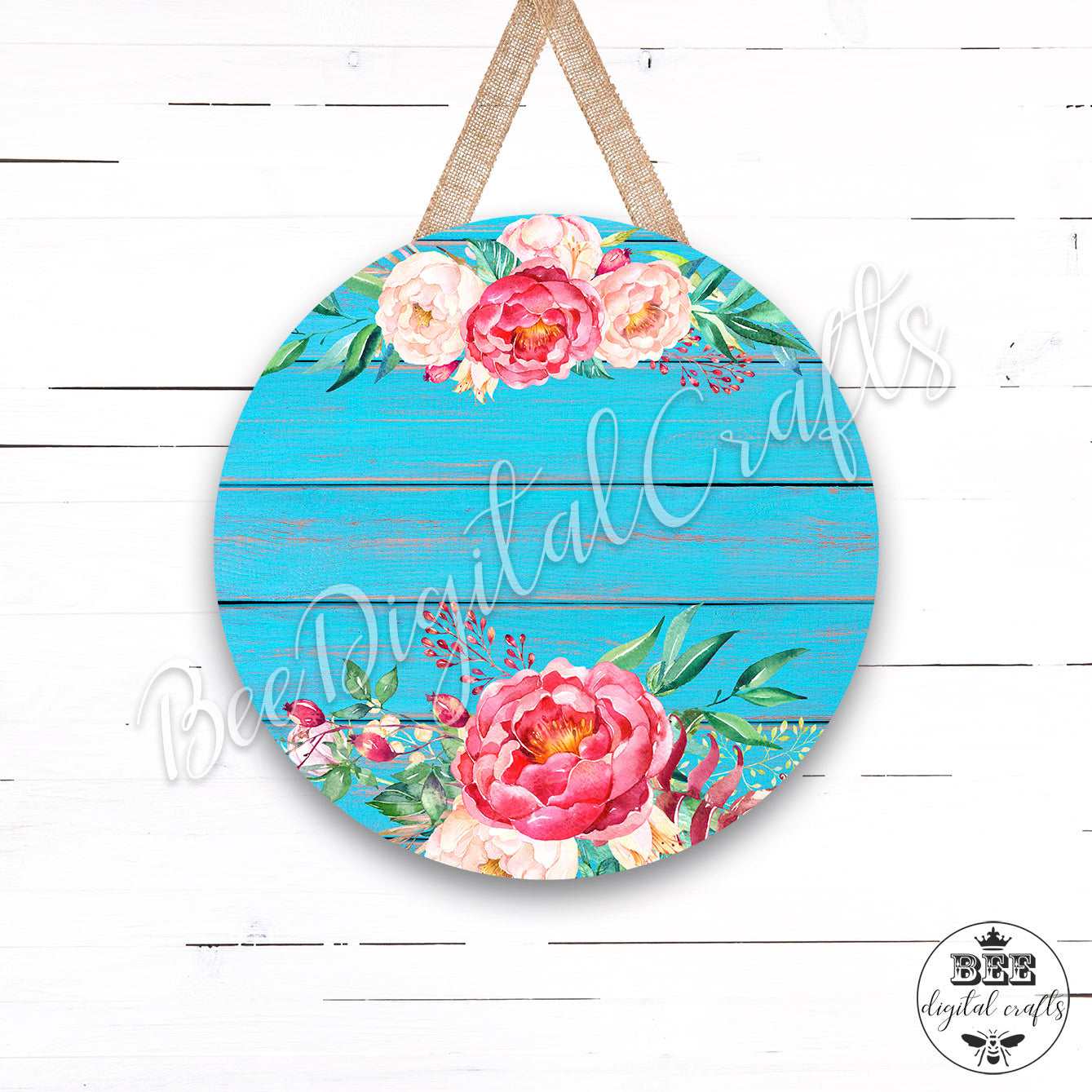 Flower wood door hanger, 12 inch digital download