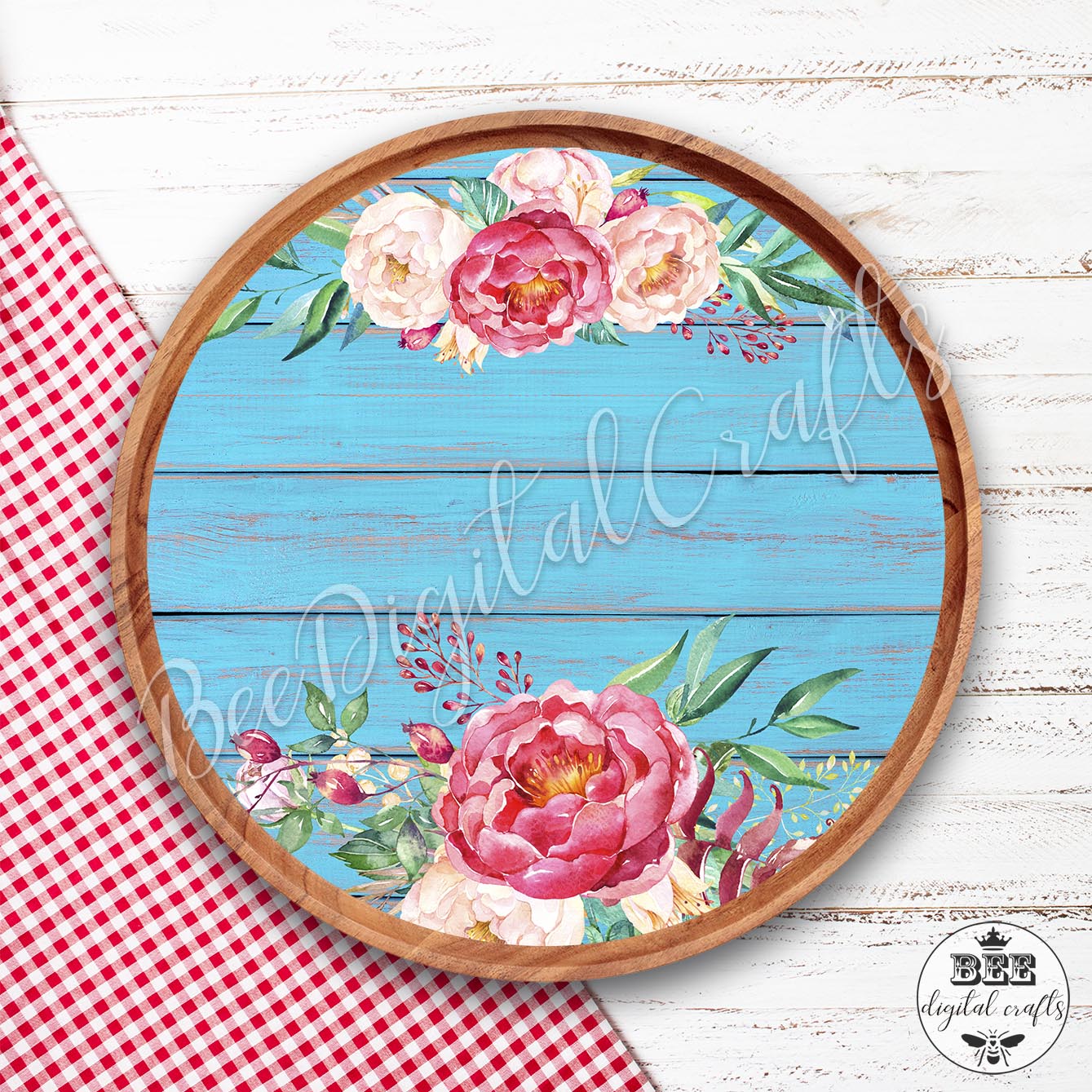 Flower wood door hanger, 12 inch digital download