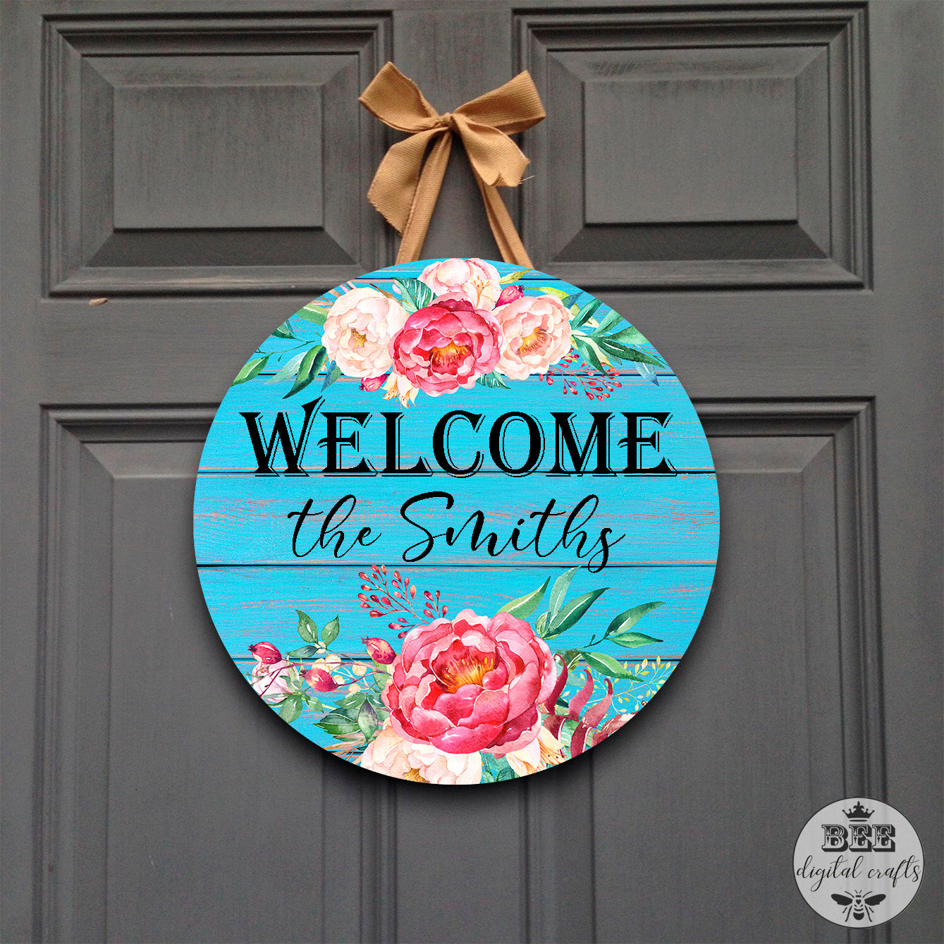 Flower wood door hanger, 12 inch digital download