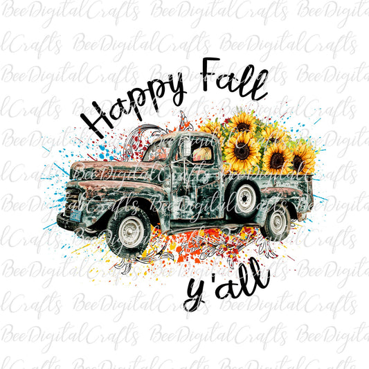 Happy fall y'all Sunflower truck sublimation design