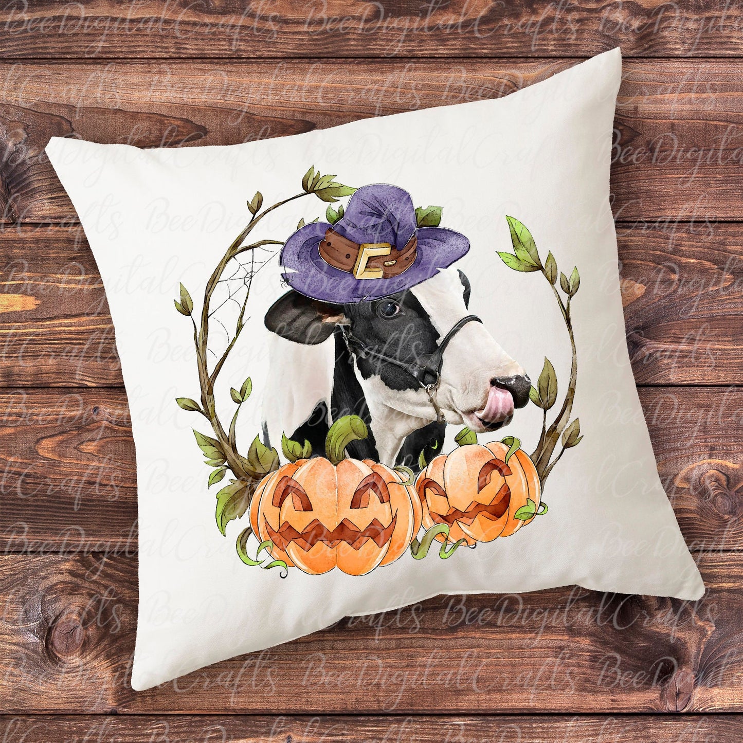 Halloween heifer with hat and pumpkin sublimation design