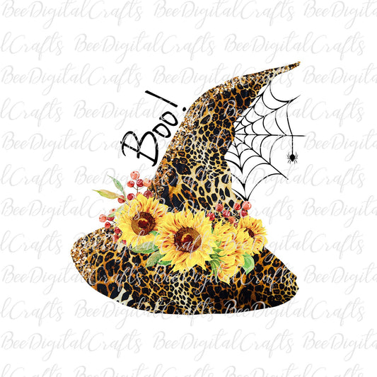 Halloween leopard hat with sunflower sublimation design