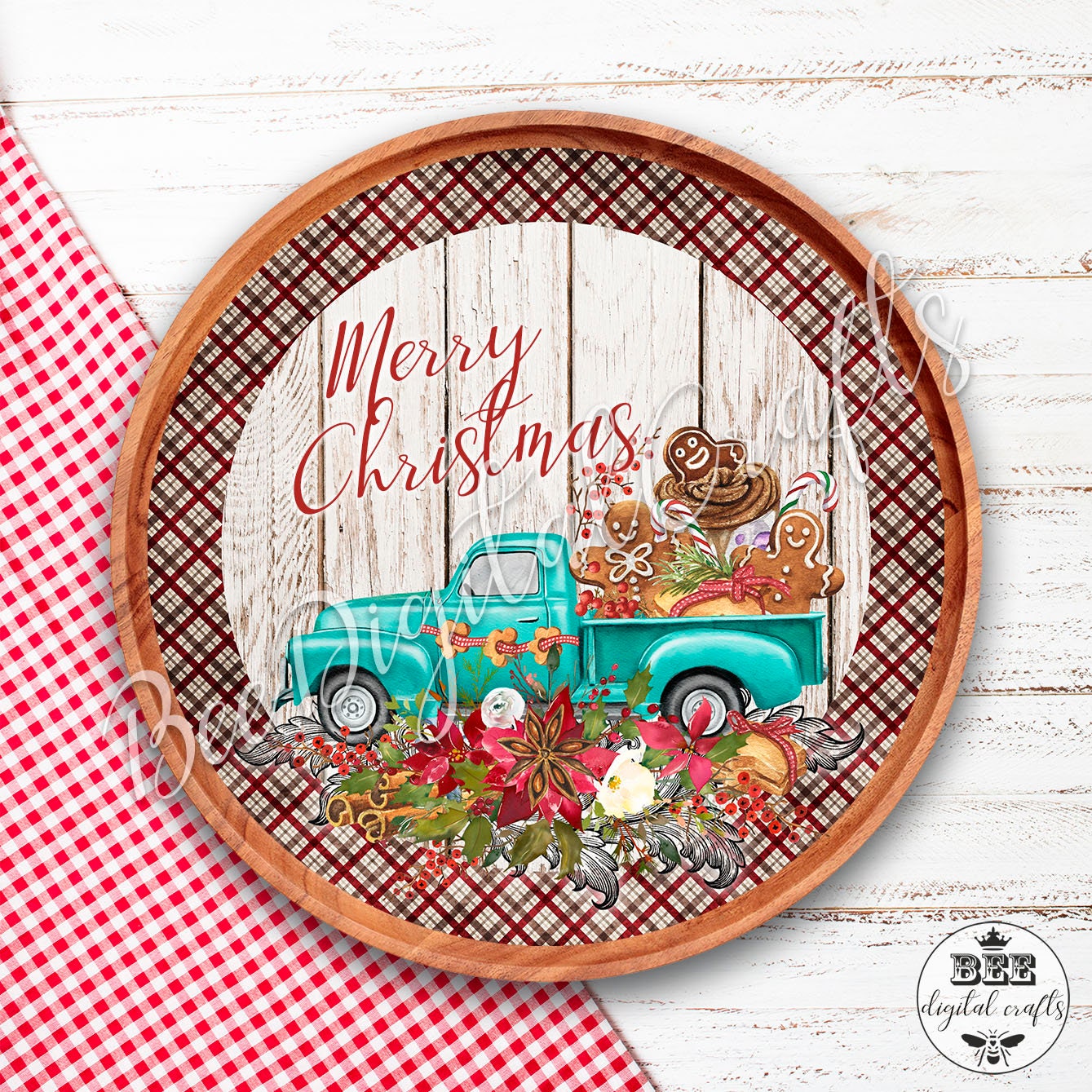 Christmas truck door hanger, 12 inch digital download