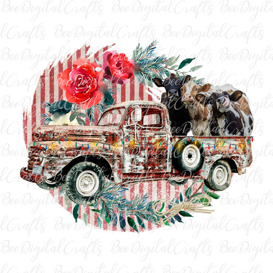 Christmas heifer and truck sublimation design