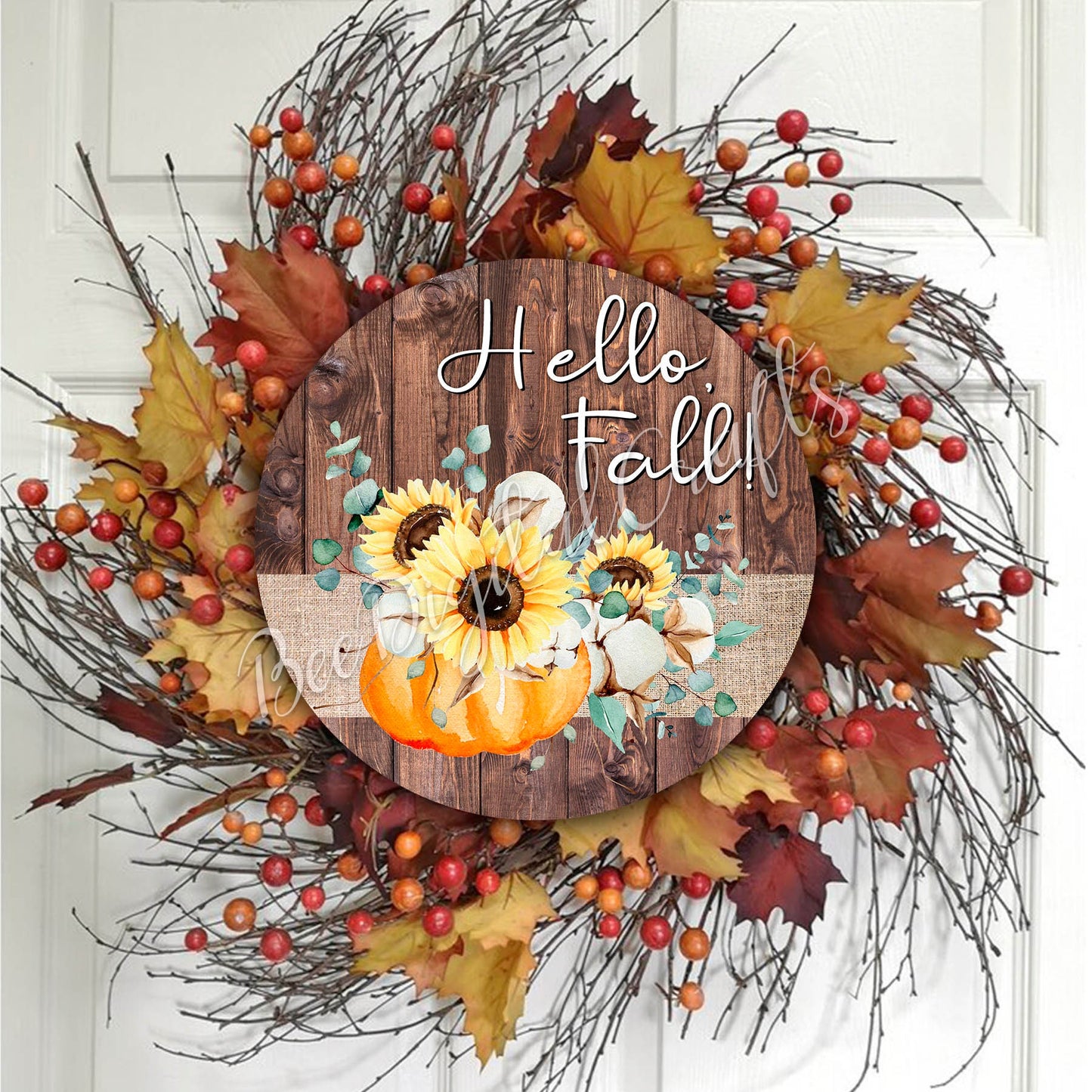 Hello fall door hanger, 12 inch digital download