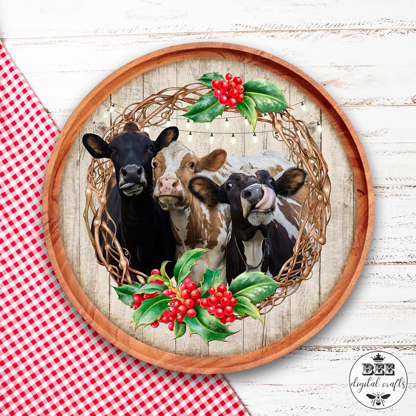 Christmas cow door hanger, 12 inch digital design