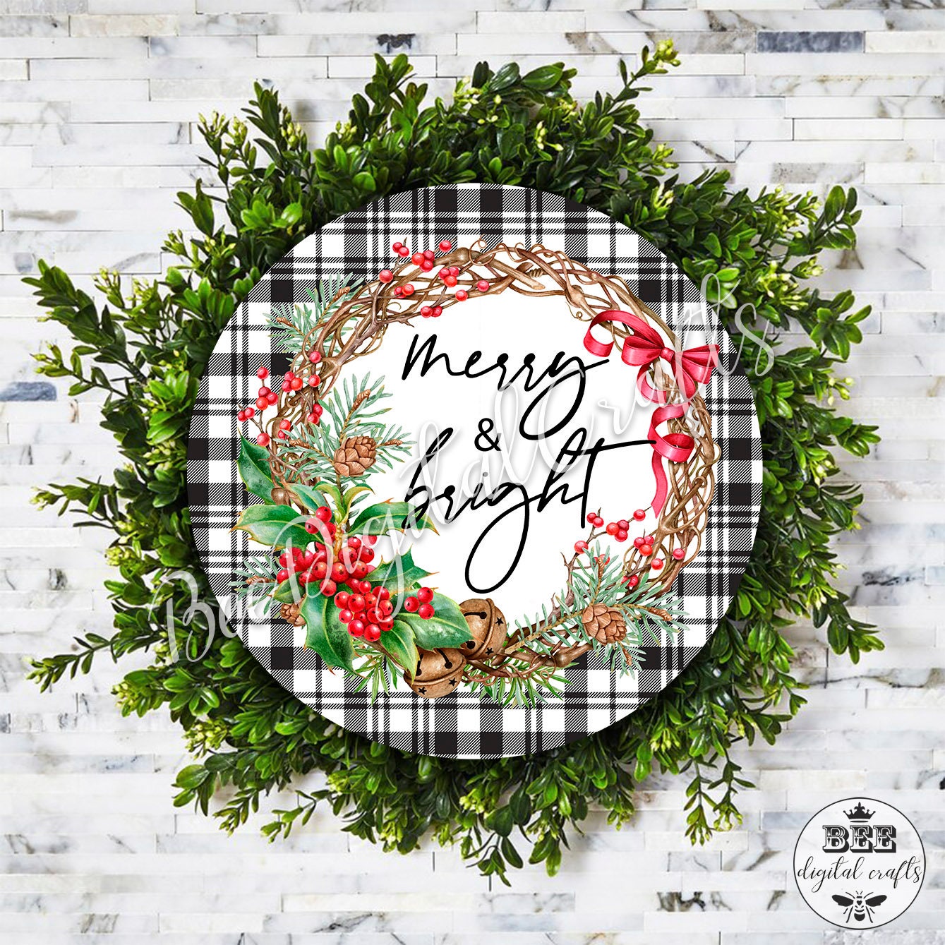 Merry and bright door hanger, 12 inch digital download