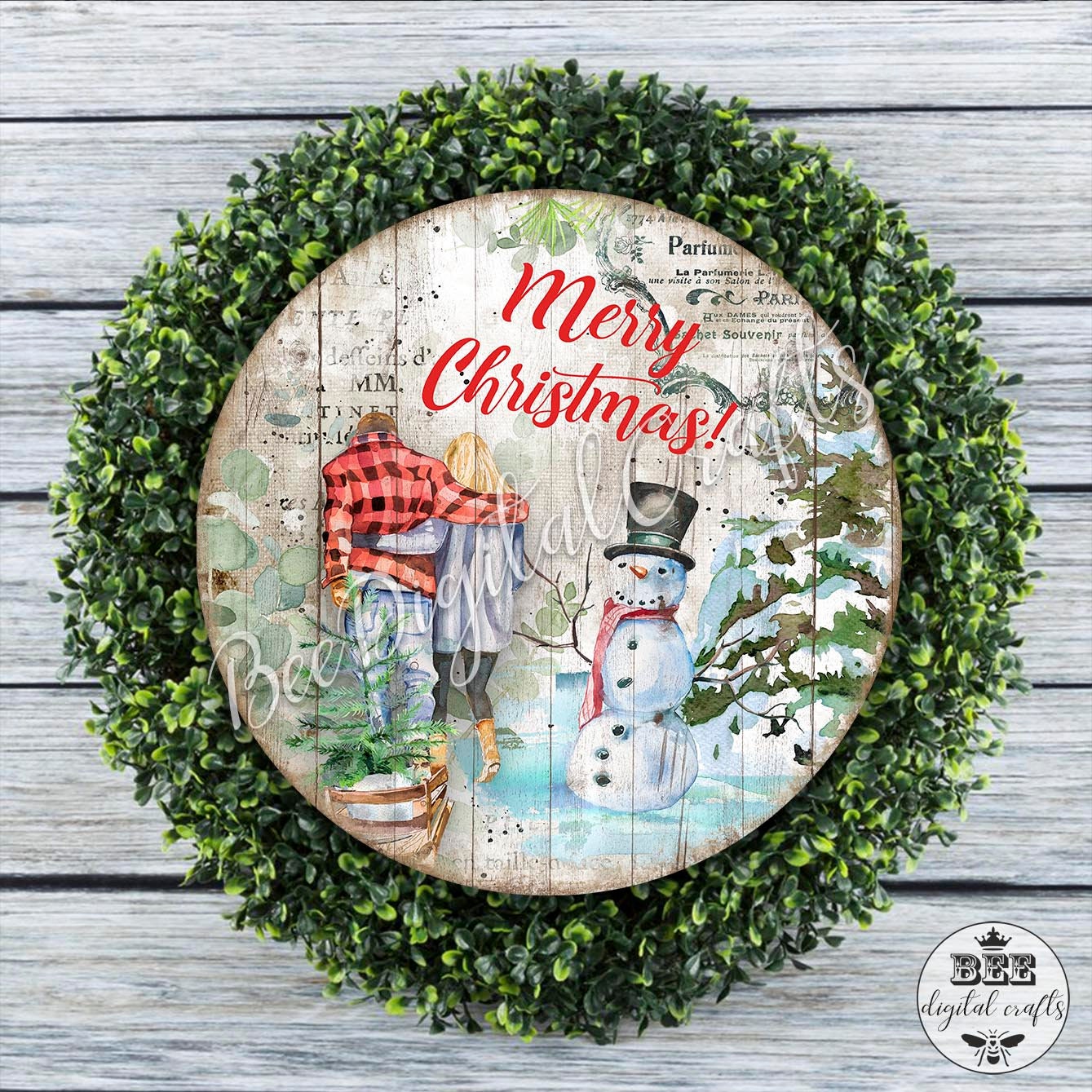 Merry Christmas door hanger, 12 inch digital download