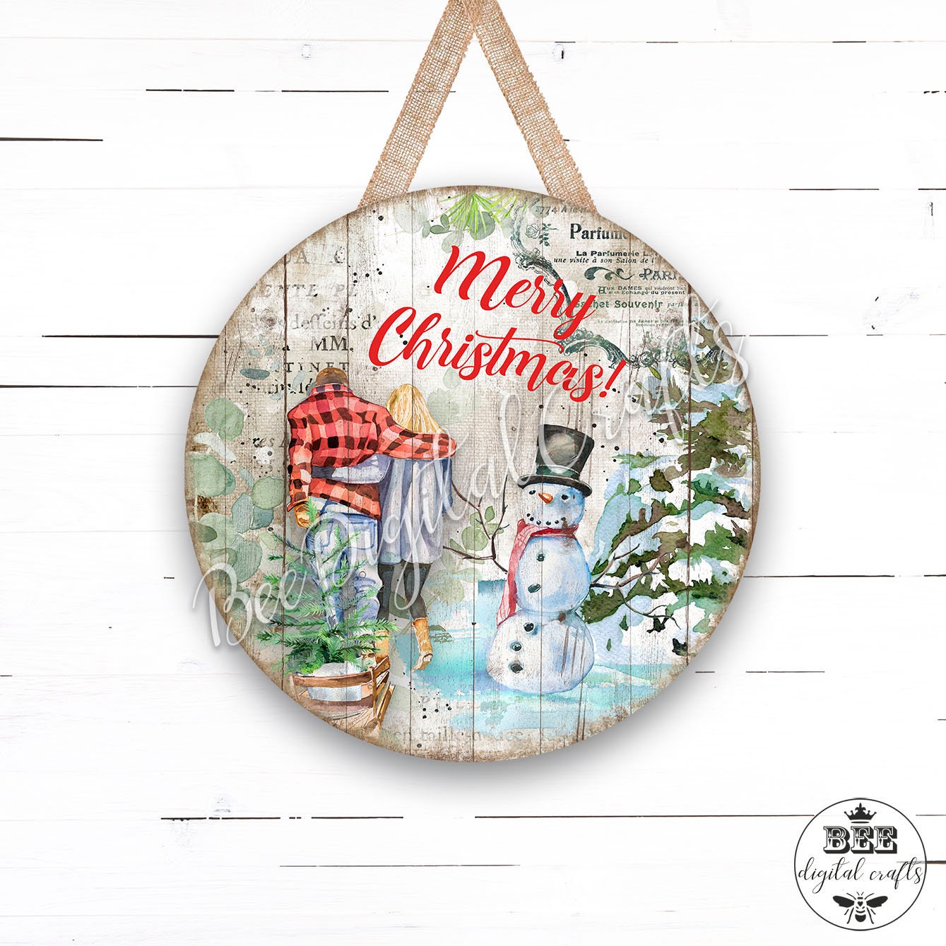 Merry Christmas door hanger, 12 inch digital download