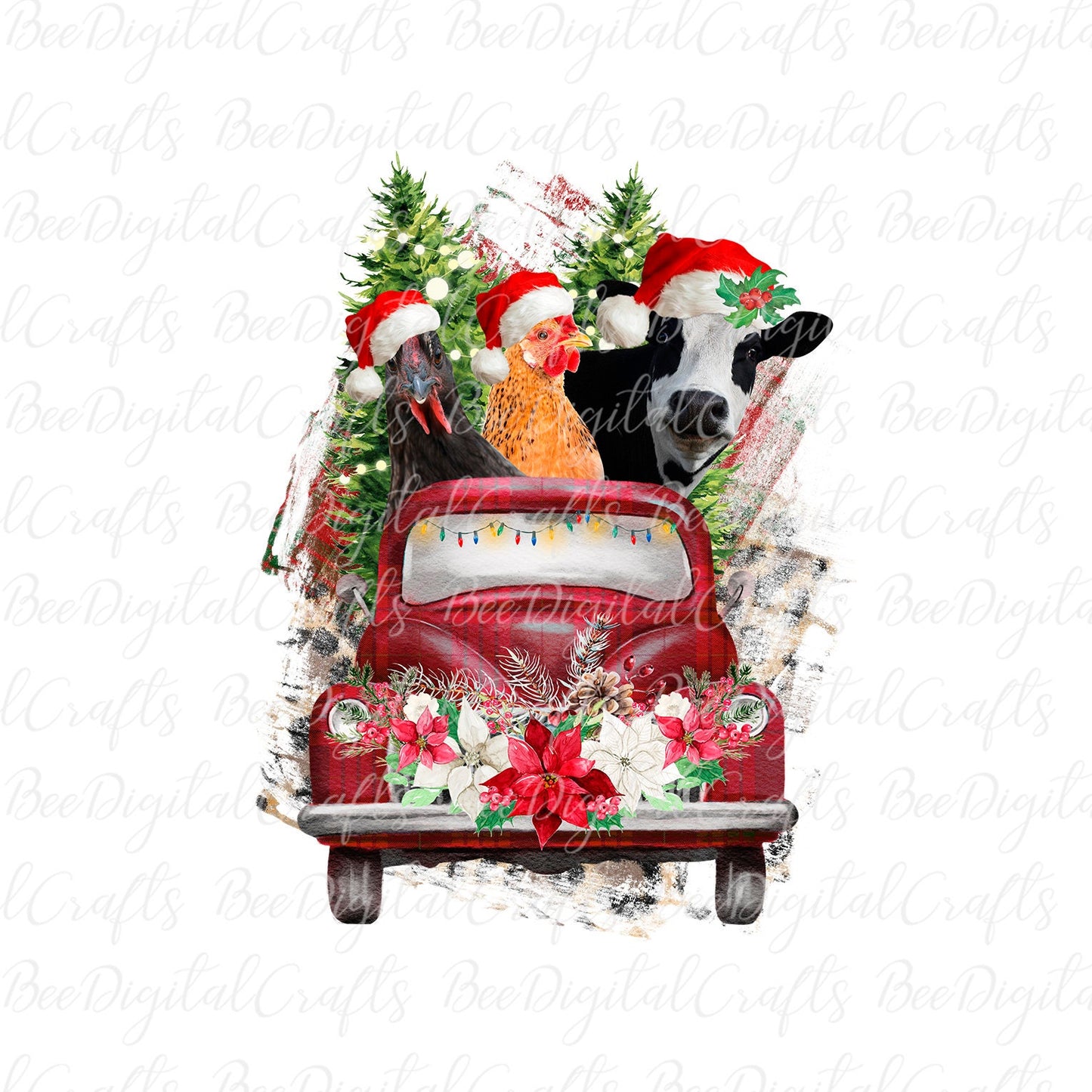 Christmas farm animals truck sublimation design