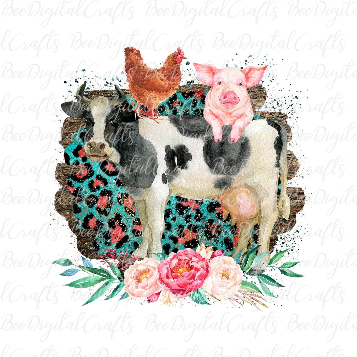 Farm animal with flower sublimation design