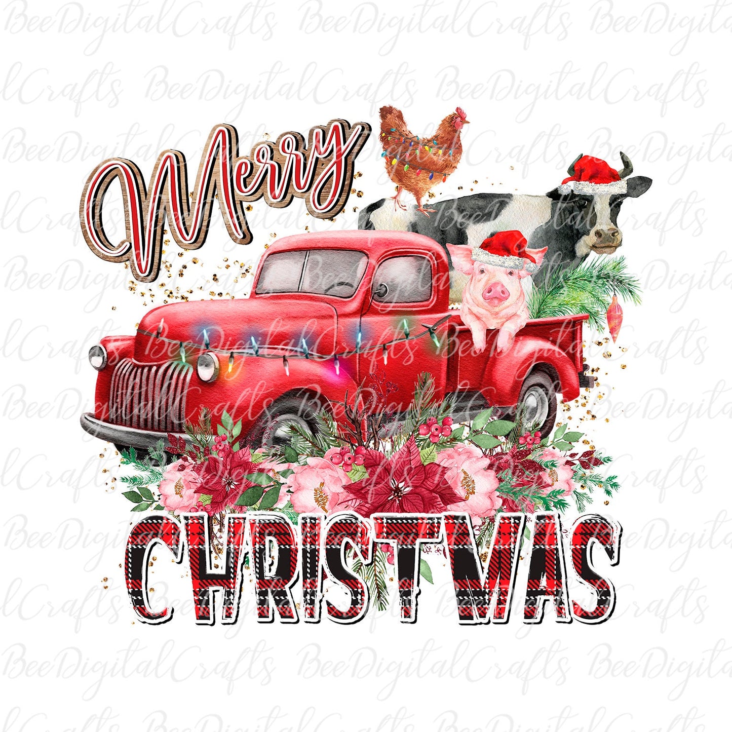 Christmas farm truck sublimation design