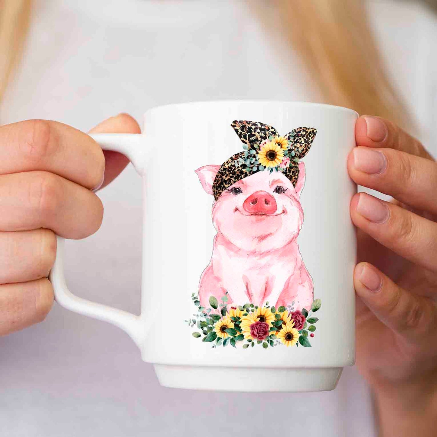 Pig with bandana and flowers sublimation design