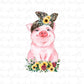 Pig with bandana and flowers sublimation design