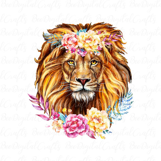 Lion with flowers sublimation design