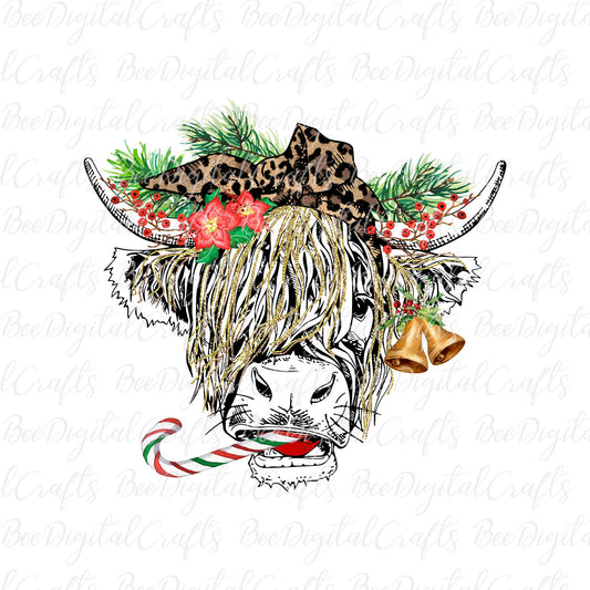 Christmas highland cow sublimation design