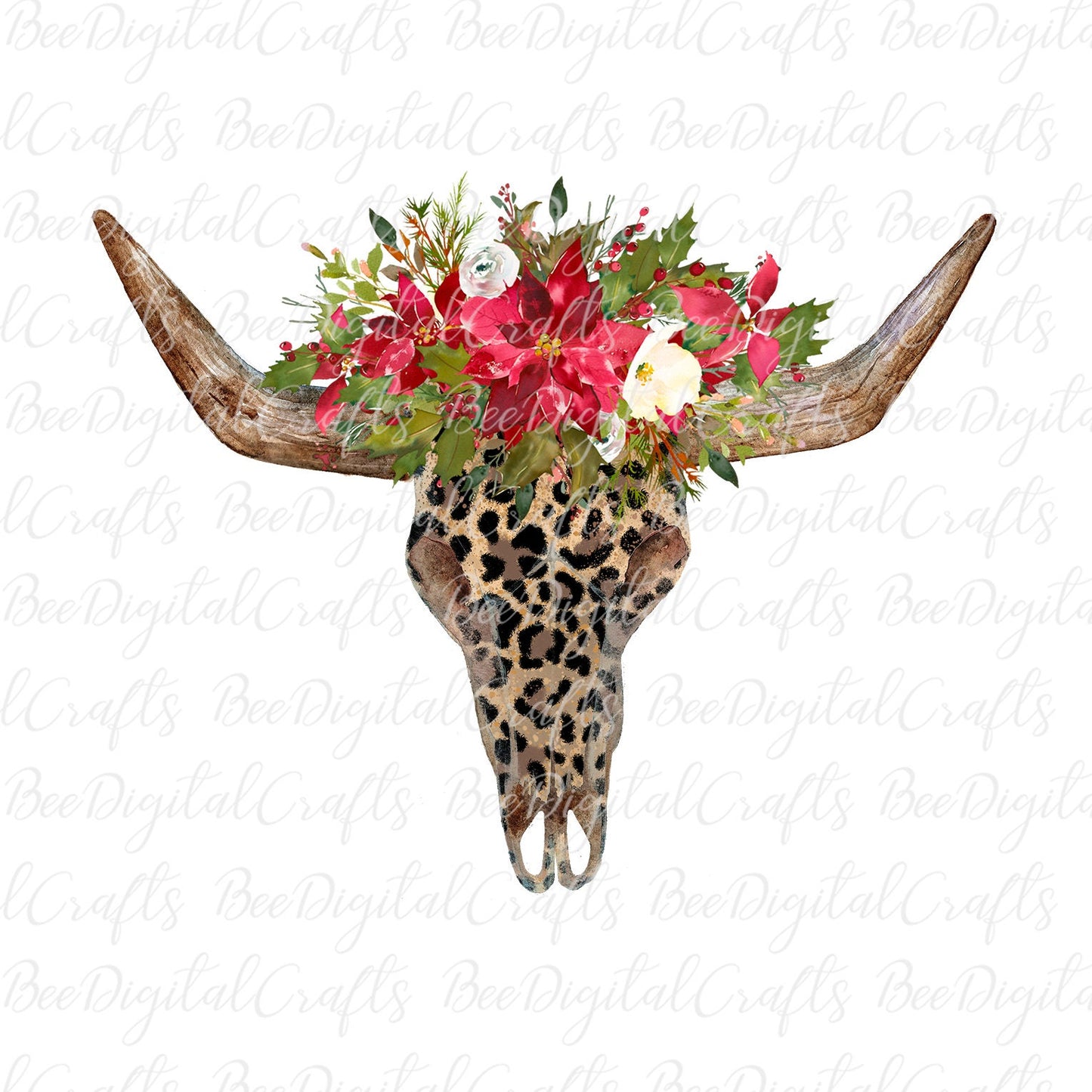 Christmas bull skull sublimation design