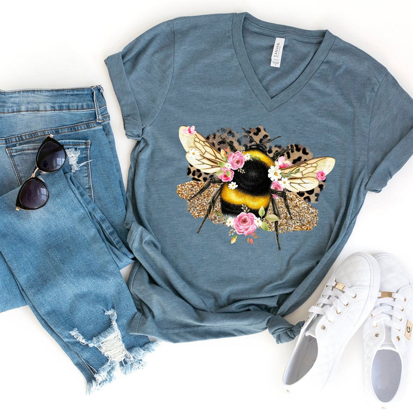 Bee with flower sublimation design