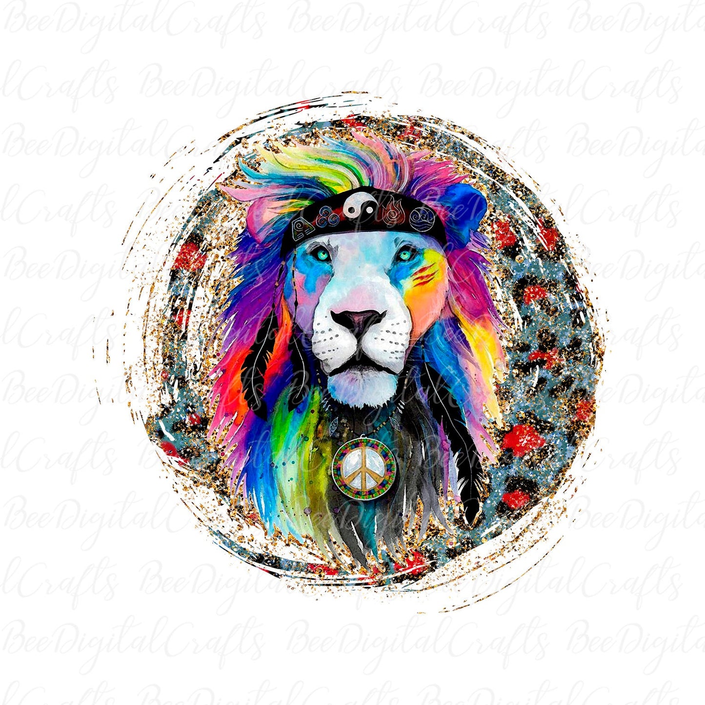 Colorful lion head sublimation design