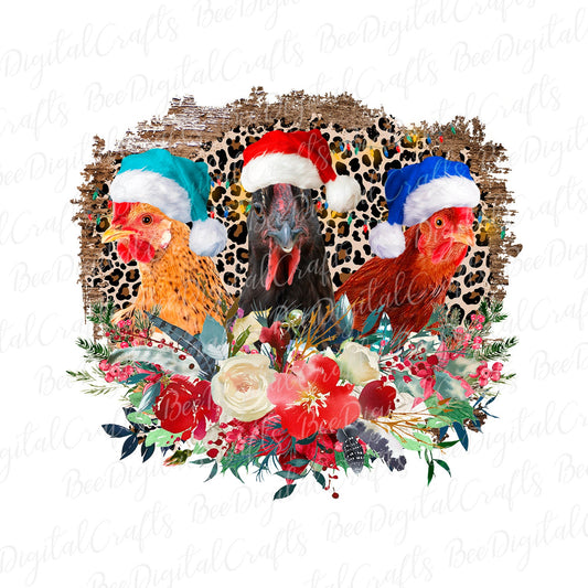 Christmas chicken trio with hat sublimation design