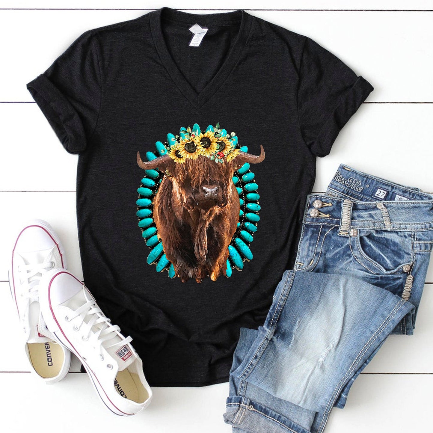 Highland cow torquoise sublimation design