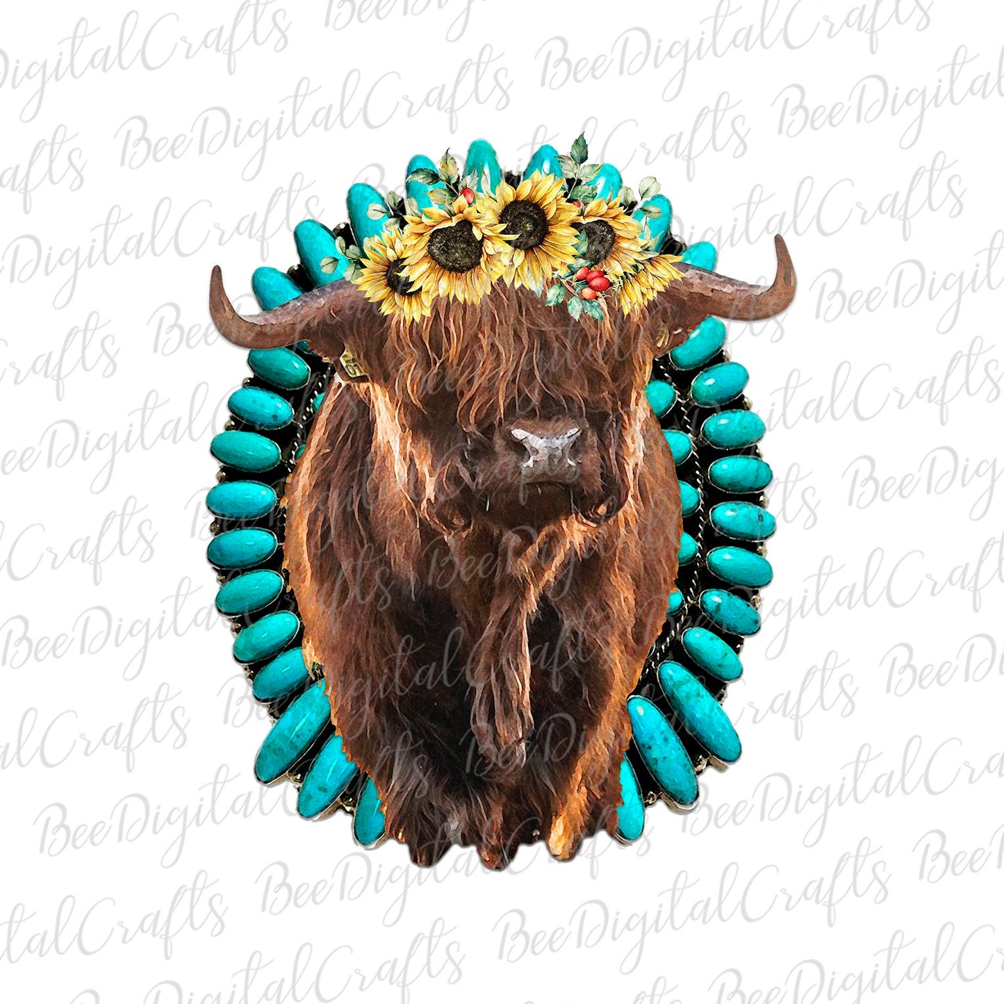 Highland cow torquoise sublimation design