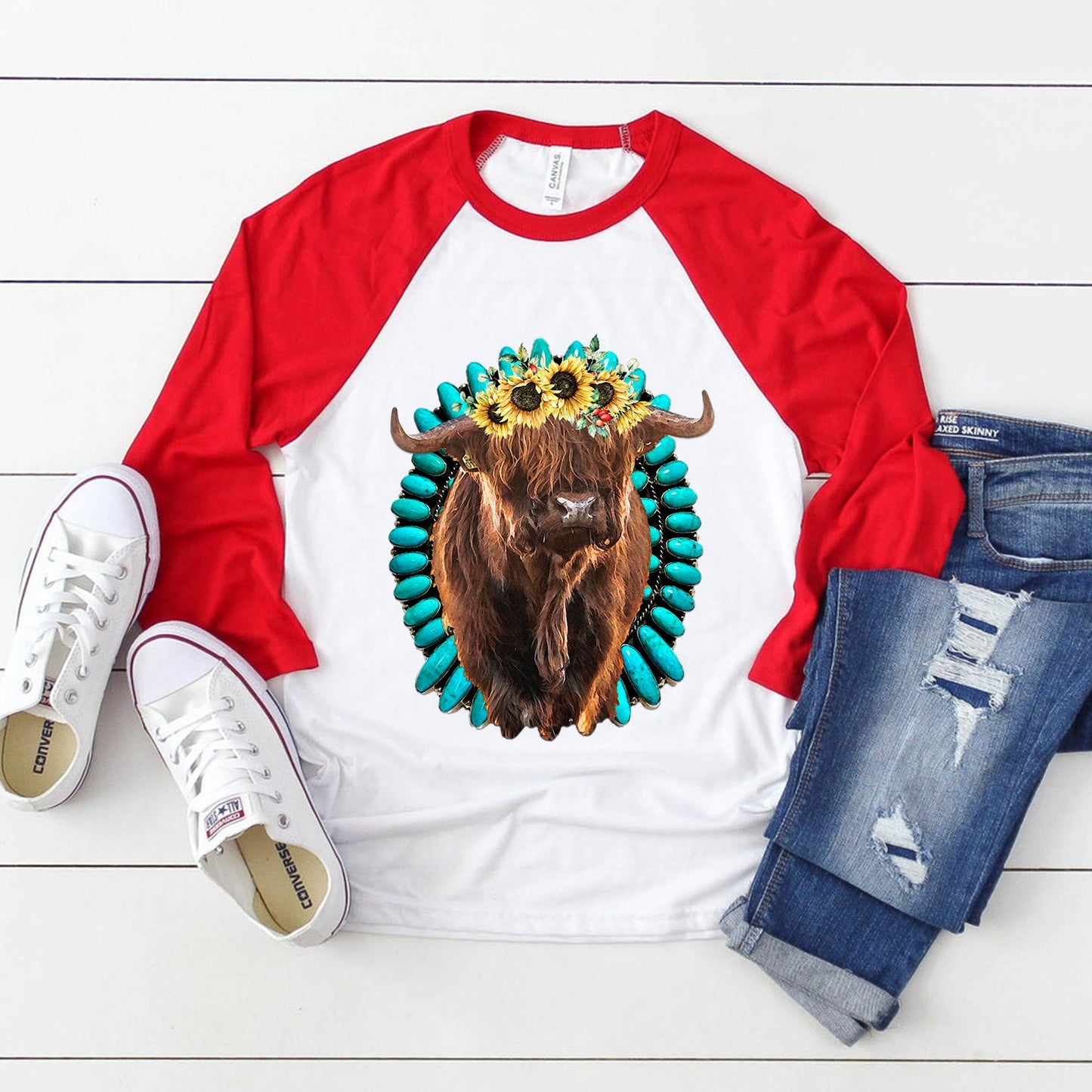 Highland cow torquoise sublimation design