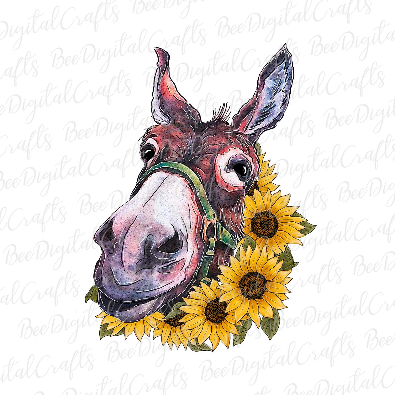 Donkey with sunflower sublimation design