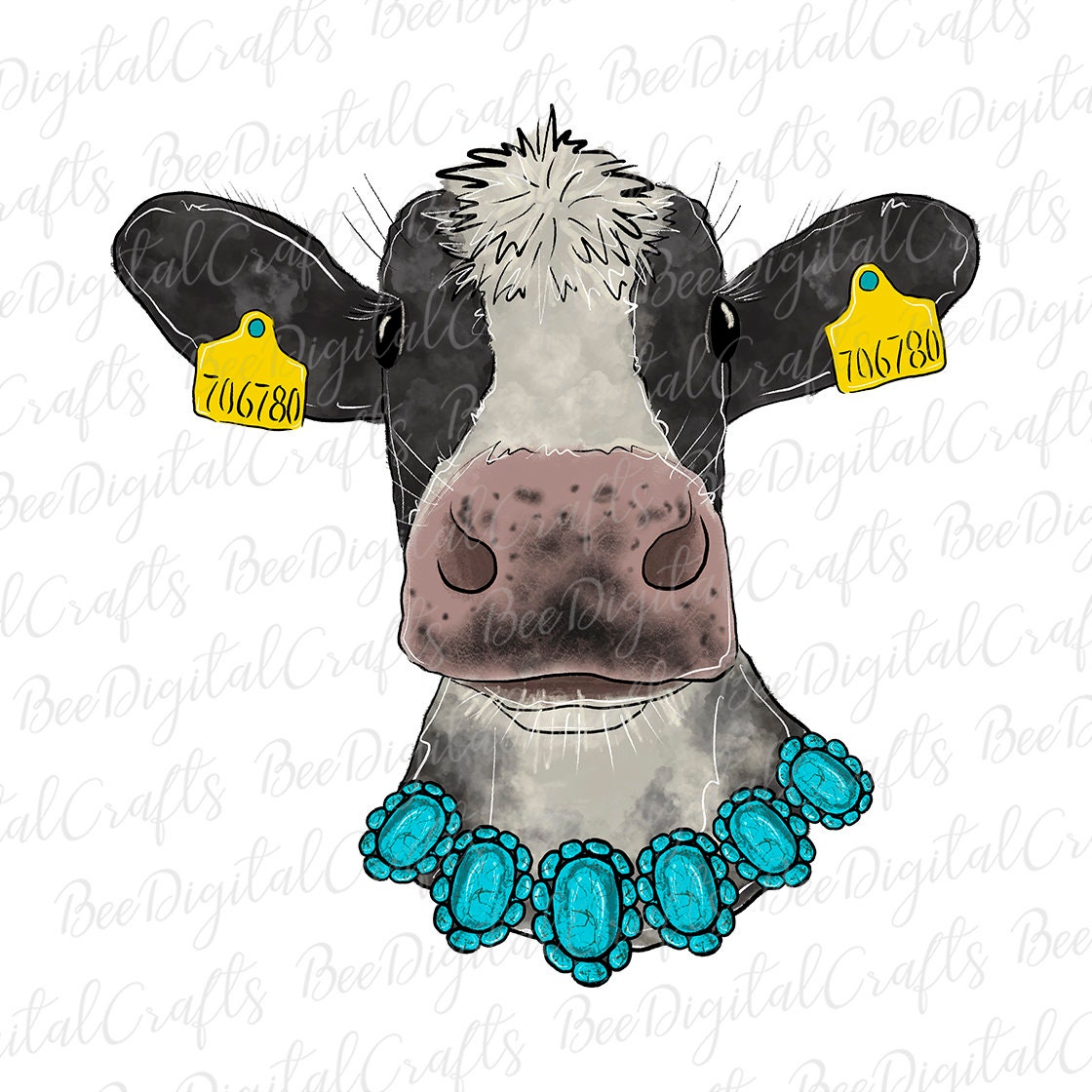 Cow with turquoise gem sublimation design